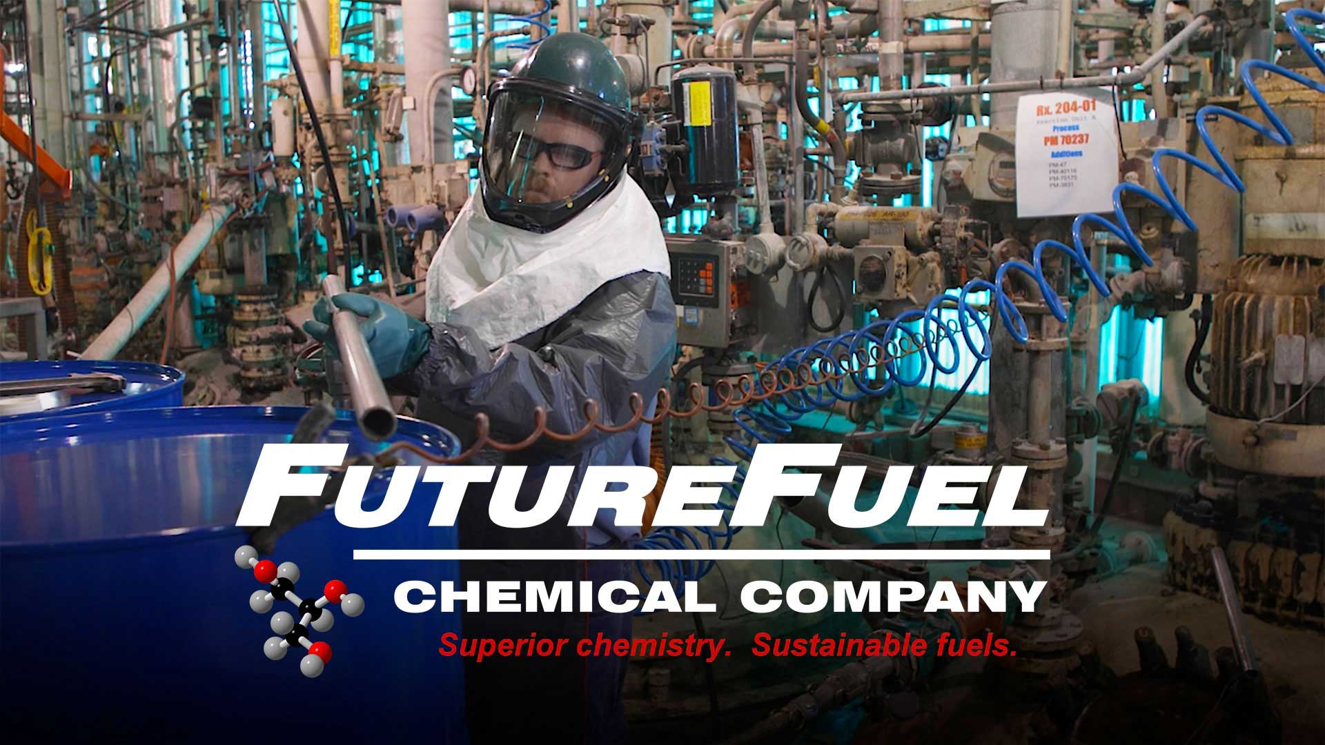 FutureFuel worker in plant, cover image