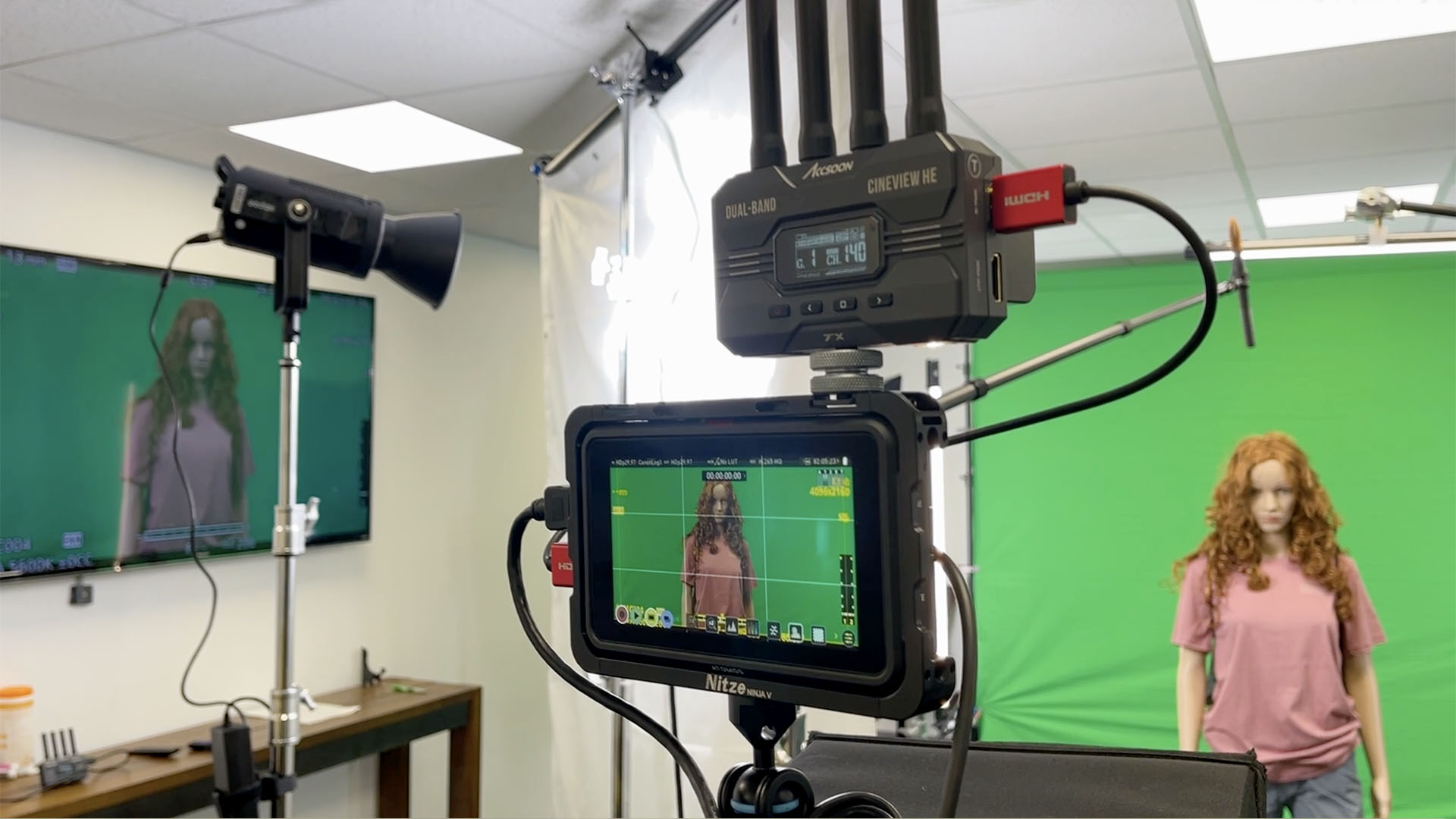 green screen on camera monitoring set up